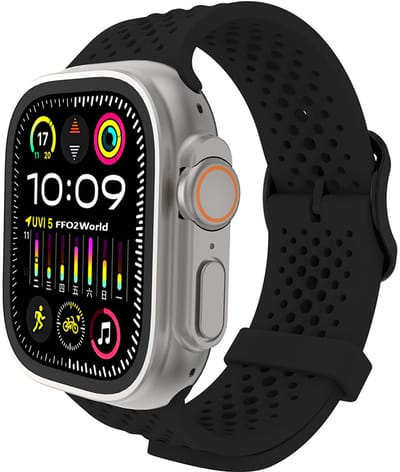 Stravo Geperforeerd Siliconen Sport Bandje – Ademend & Lichtgewicht – Geschikt voor Apple Watch 42mm (Series 11/10), 41mm (Series 9/8/7), 40mm (Series 6/5/4, SE 3/2/1), 38mm (Series 3/2/1) – Zwart