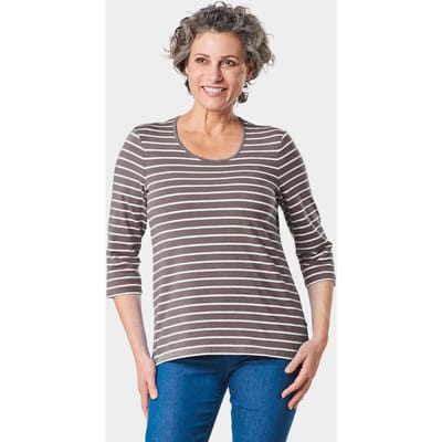 Meerkleurig gebreid, gestreept shirt - taupe / wit - Gr. 38 van Goldner Fashion