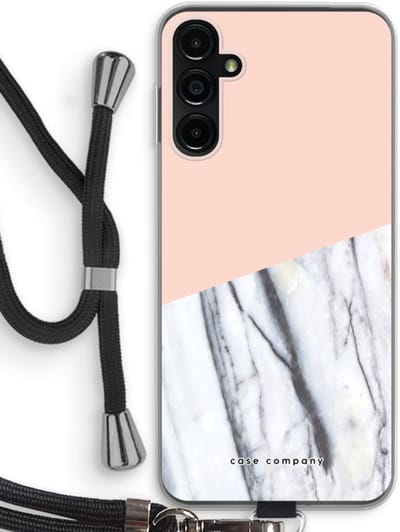 Case Company® - Hoesje met koord geschikt voor Samsung Galaxy A14 hoesje met Koord - A touch of peach - Telefoonhoesje met Zwart Koord - Bescherming aan alle Kanten en Over de Schermrand