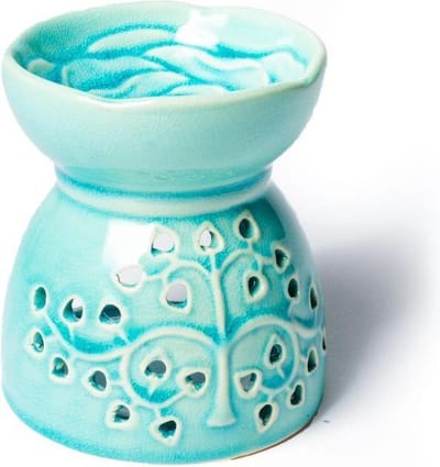 Oliebrander Levensboom Turkoois Keramiek - 11x9.5cm