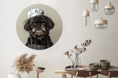 WallCircle - Wandcirkel - Muurcirkel - Kokskleding - Zwart - Hondje - Aluminium - Dibond - 120x120 cm - Binnen en Buiten XXL