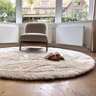 Rond hoogpolig vloerkleed Odelia beige/wit - Interieur05 - Rond 160 Ø - (M)