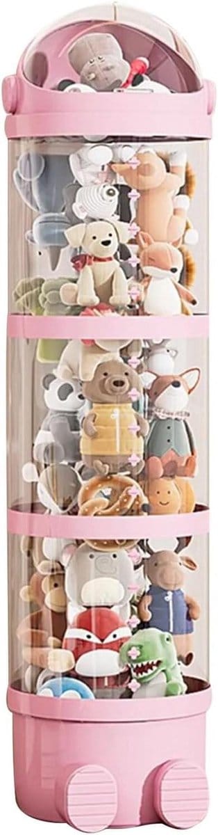 Speelgoedopbergdoos Transparant - Knuffel Opberger Buis - Kamer Opruimen - Stapelbaar met Deksel - 51 inch - Roze