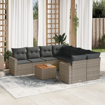 vidaXL - 9-delige - Loungeset - met - kussens - poly - rattan - grijs