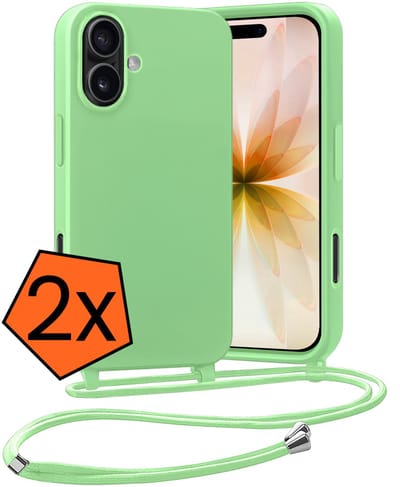 Hoesje Geschikt voor iPhone 17 Hoes Met Telefoonketting - Backcover Geschikt voor iPhone 17 Case Met Koord - Groen - 2 PACK