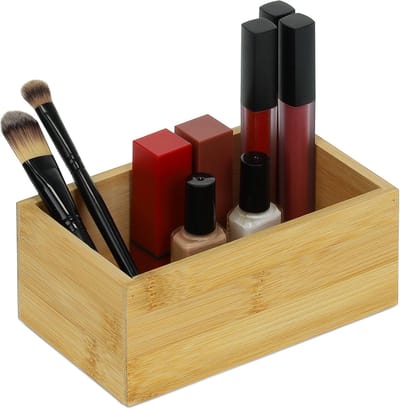 Famanu - Bamboe organizer opbergbakje 16.5x10 cm, multifunctionele opbergbox voor keuken, bureau en kantoor, duurzaam bamboe naturel