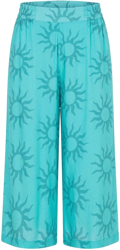 Studio Untold - Dames - Culotte zeer wijde pijpen hoge taille zonprint - Blauwe munt - Maat 44