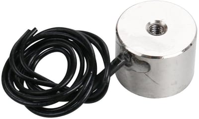 Ronde zuignap elektromagneet met een werkspanning van 24 ± 2 V en een maximale zuigkracht van 2.5 kg, 20 x 15 mm, ideaal voor bevestiging en montage.