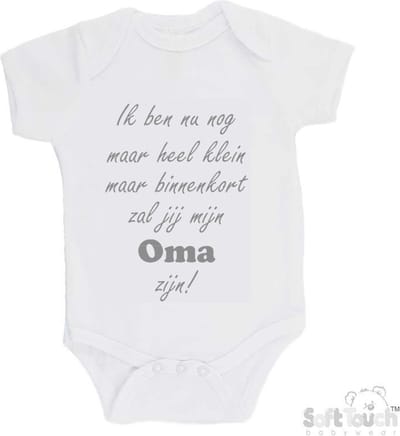 100% katoenen Romper "Ik ben nu nog maar heel klein maar binnenkort zal jij mijn oma zijn!" Unisex Katoen Wit/grijs Maat 56/62