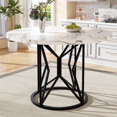 Ronde Eettafel - Keukentafel - 100 x 100 x 76 cm - Eettafel Voor 4-6 - Eettafel met Metalen Onderstel - Geschikt voor restaurants en woonkamers - Zwart