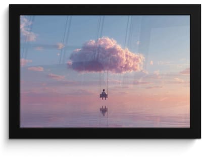 Poster in lijst - Fotolijst 30x20 cm - Posters - Wolk - Schommel - Kleurrijke lucht - Posterlijst zwart - Decoratie - Wanddecoratie woonkamer - Muurdecoratie slaapkamer