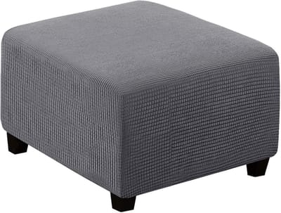 Ottomaanse Hoes - Voetbank Cover - Meubels Beschermen - Stretch Jacquard Stof - Vierkant 35x35 - Grijs