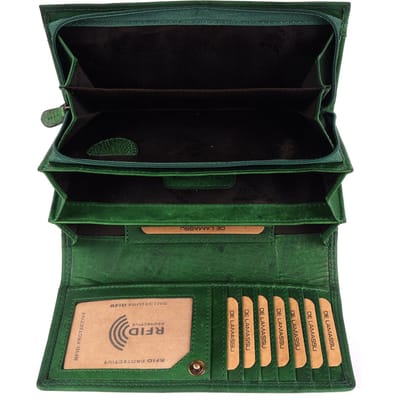DE LAMASSU® (Orla) damesportemonnee van echt leer – RFID-bescherming, 22 kaartvakken, muntvak, biljetvak, SIM-kaartvak, vintage design, geschenkverpakking – 19 × 9,5 cm