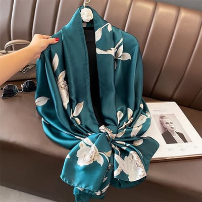 Zachte Imitatiezijde Sjaal 90x180 cm voor Dames - Hoofddoek, Bandana en Halsdoek-F-225-4 - Blue