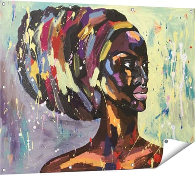 Gards Tuinposter Getekende Afrikaanse Vrouw - Abstract - 120x90 cm - Tuindoek - Tuindecoratie - Wanddecoratie buiten - Tuinschilderij