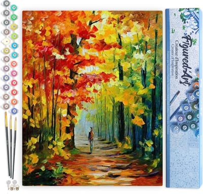 Figured'Art Schilderen op Nummer Volwassenen canvas Eenzame wandeling in het bos - Handwerk acrylverf Kit DIY Compleet - 40x50cm zonder frame