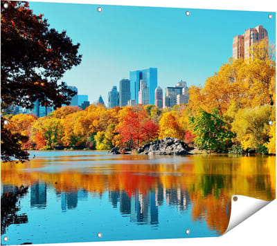 Gards Tuinposter Central Park in New York tijdens de Herfst - 120x90 cm - Tuindoek - Tuindecoratie - Wanddecoratie buiten - Tuinschilderij