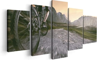 Artaza Canvas Schilderij Vijfluik Moutainbike Fietser in de Bergen - 100x50 - Foto Op Canvas - Canvas Print
