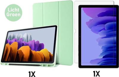 Casemania Hoes Geschikt voor Samsung Galaxy Tab S8 Plus - S7 FE & Tab S7 Plus Licht Groen & Glazen Screenprotector - Tri Fold Tablet Case - Smart Cover