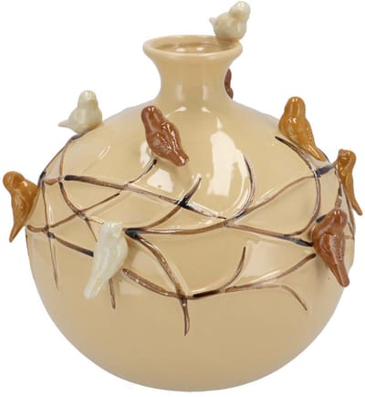 DK Design Vaas Spring birds - zandkleurig - keramiek - D18 x H18 cm - bloemenvaas