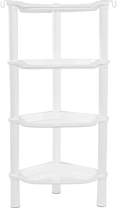 Famanu – Hoekdouchecaddy met 4 niveaus, roestvrij kunststof douche-organizer voor badkamer, 34,3 x 25,4 x 85,1 cm, wit