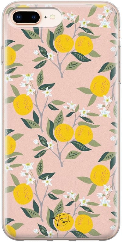 Hoesje geschikt voor iPhone 8 Plus - Citroenen - Soft Case - TPU - Natuur - Geel - Mooie Telefoonhoesjes