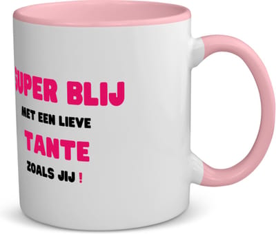 Akyol - super blij met een lieve tante zoals jij koffiemok - theemok - roze - Tante - de liefste tante - verjaardag - cadeautje voor tante - tante artikelen - kado - geschenk - 350 ML inhoud