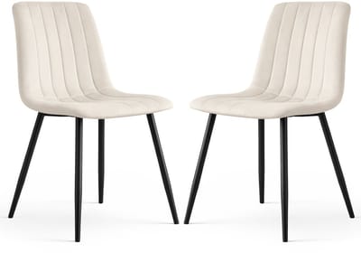 Set van 2 Eetkamerstoelen LIVO / Gestoffeerde Stoelen / Fluwelen Stoelen en Metalen Poten / Beige met zwarte benen