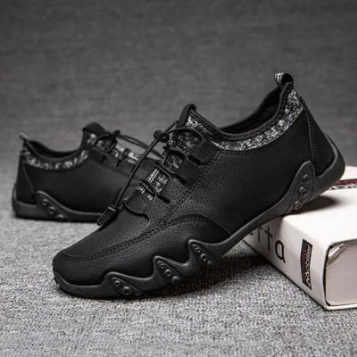Chaussures en Cuir de Printemps pour Hommes Chaussures de Sport Décontractées Chaussures d'Étudiant en Cuir Respirant Polyvalentes Résistantes à l'Usure Antidérapantes Chaussures de Skateboard 38/39 noir