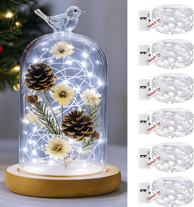 6 Stuks 3 Modi LED Sfeerverlichting op Batterij met Timerfunctie, 2 m 20 LED Lichten voor Feestjes, Kerst en DIY, Koel Wit