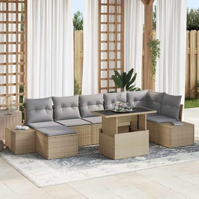 vidaXL - Tuinbank - Set - 8 - st - Beige - en - Lichtgrijs - poly - rattan