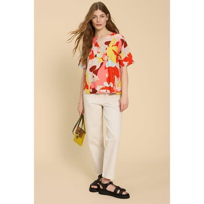 White Stuff Jamie Linen Blend Top Orange Printed Size: 10 | Blouses Outlet | Dames | Wit