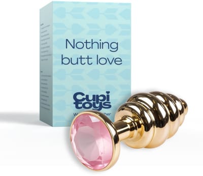 Cupitoys® Metalen buttplug - Goud - Diamant lichtroze - Geribbeld - Small - Sex toys voor vrouwen - Sex toys voor mannen - Buttplugs