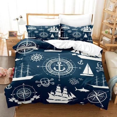 Cartoon Zeilboot Beddengoedset 3D Geprint Dekbedovertrekset Dubbel Voor Volwassene Queen King Size Beddengoedset 1-2 Kussensloop Voor Slaapkamer EU Single135x200cm