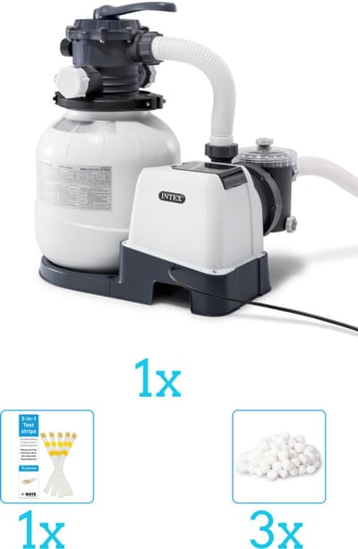 Intex 26646GS Zandfilterpomp - SX2100 - 6000 liter per uur inclusief Filterbollen (3 stuks) en Testrips