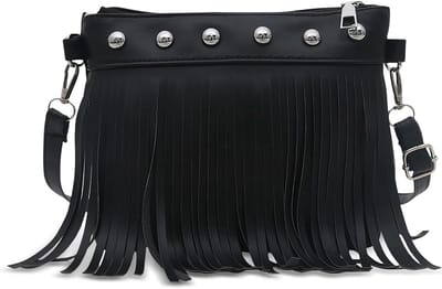 Stijlvolle schoudertas voor dames, kleine vintage crossbody tas met kwast en klinknagels, PU-leer, afneembare schouderbanden en ritssluiting, perfect voor uitgaan en dagelijks gebruik