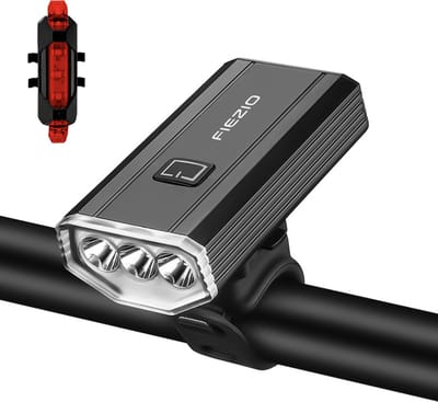 FIEZIO Fietsverlichting Set LED Fietslampen USB Oplaadbaar - Voorlicht / Achterlicht - Draagbaar - 1000 Lumen - IPX6 Waterproof - 2 Lampen - Zwart