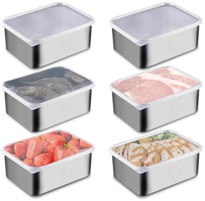 Dailygoods- Voorraaddozen Set van 6 - Roestvrij Staal - Stapelbaar - Voedselbereidingsdozen - Transparant Deksel - 500 ml - Voedselopslag