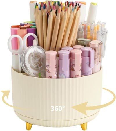Omgoods - 360° Draaibare Pennenhouder met 5 Sleuven in Beige
