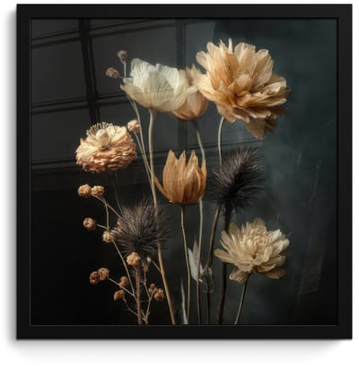 Poster in lijst - Fotolijst 40x40 cm - Posters - Boeket - Bloemen - Licht - Zwart - Posterlijst zwart - Decoratie - Wanddecoratie woonkamer - Muurdecoratie slaapkamer