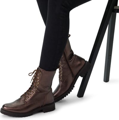 No Stress - Dames - Bronskleurige leren veterlaarsjes - Maat 36