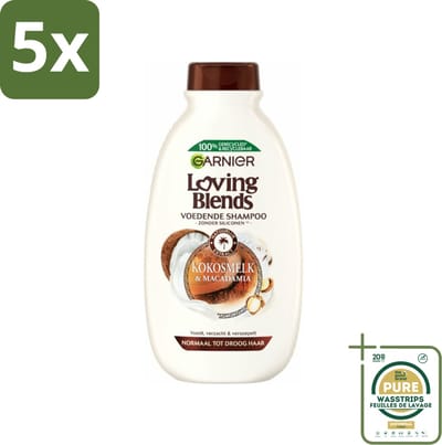 5 x Garnier Loving Blends Kokosmelk en Macadamia Shampoo 300 ml - Grootverpakking - Kokosmelk Shampoo - Macadamia Shampoo - Voedend Haarverzorging - Droog Haar Shampoo - Normaal Haar Shampoo