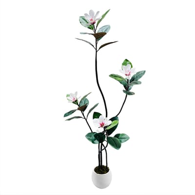 Nep Plant - Voor Huis of Kantoor - Kunstmatige Rubber- en Magnolia Boom - Witte Pot - Groen-150cm