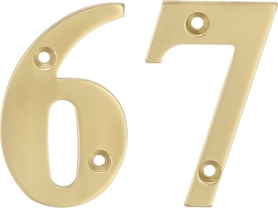 AMIG Huisnummer 67 - massief messing - 5cm - incl. bijpassende schroeven - gepolijst - goudkleur