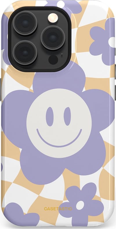 Casetastic hoesje geschikt voor Apple iPhone 15 Pro - MagSafe - Dubbellaagse bescherming - Madeliefjes magie - Fashion Case - Lila Wit Zand Lichtgrijs