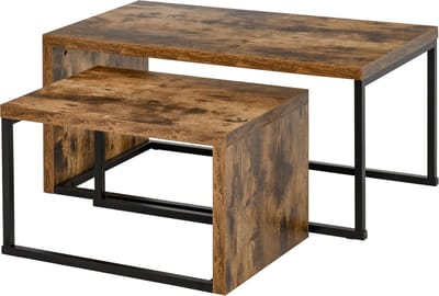 Salontafel - 2 delig - industrieel - tafeltje - Bijzettafel - zwart/bruin - 90 x 48 x 42 cm / 59 x 42 x 36 cm
