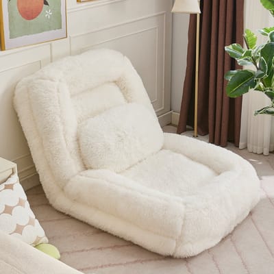 STILVORA Vloerbank 102 X 89 X 88 Cm - 5 Standen Verstelbare Rugleuning - Omvormbaar Tot Slaapbank - Voor Gamen En Ontspannen - Pluche Beige