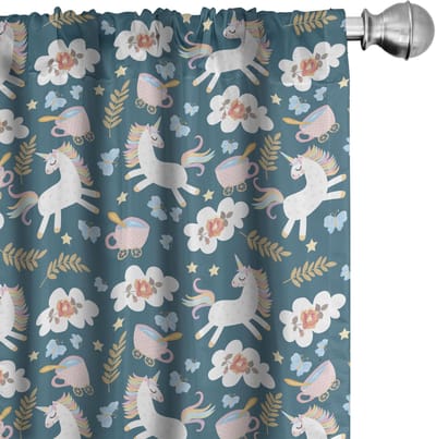 ABAKUHAUS Eenhoorn gordijnen – 2x75x245 cm – microvezel – petrol multicolor