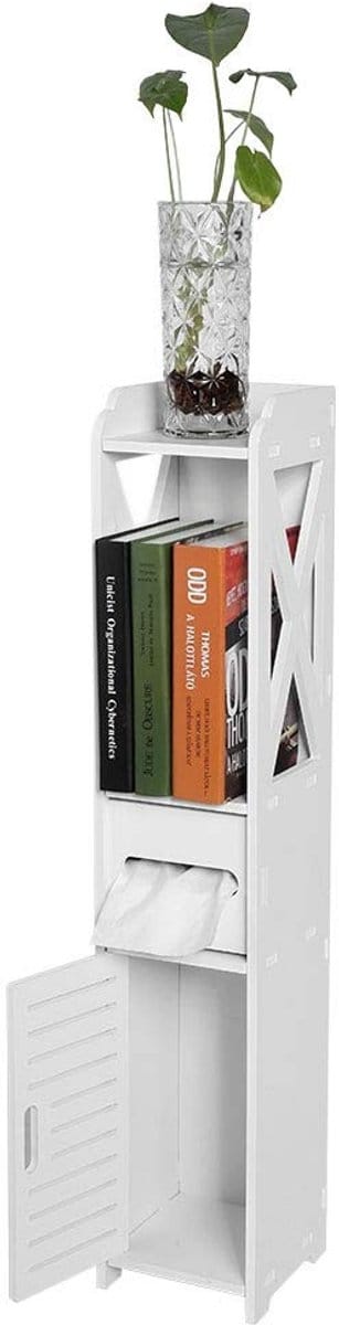 SPHProducts - Slanke badkamerkast - Hoge badkamerkast - Ruimtebesparend ontwerp - Wit - Organisatieoplossing - Geschikt voor badkamer en woonkamer