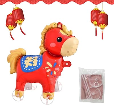 Wandelend Paard Ballon - Opblaasbaar Figuur - Feestversiering - Zelfstaand met Wielen - 50 x 50 x 15 cm - A